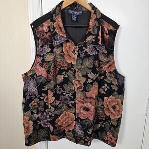 Susan Graver Full Zip Vintage Tapestry Print Vest 3X Cottage Bloomcore Floral
